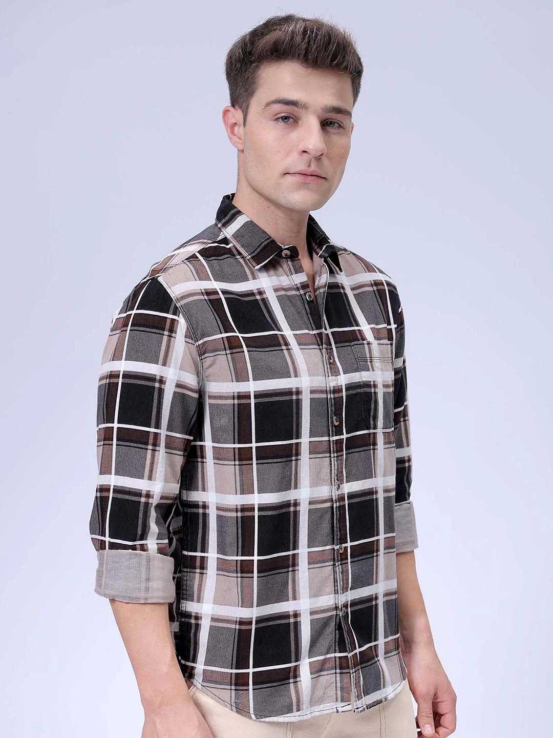 Men's Brown Regular Fit Solid Casual Shirt - Image 5
