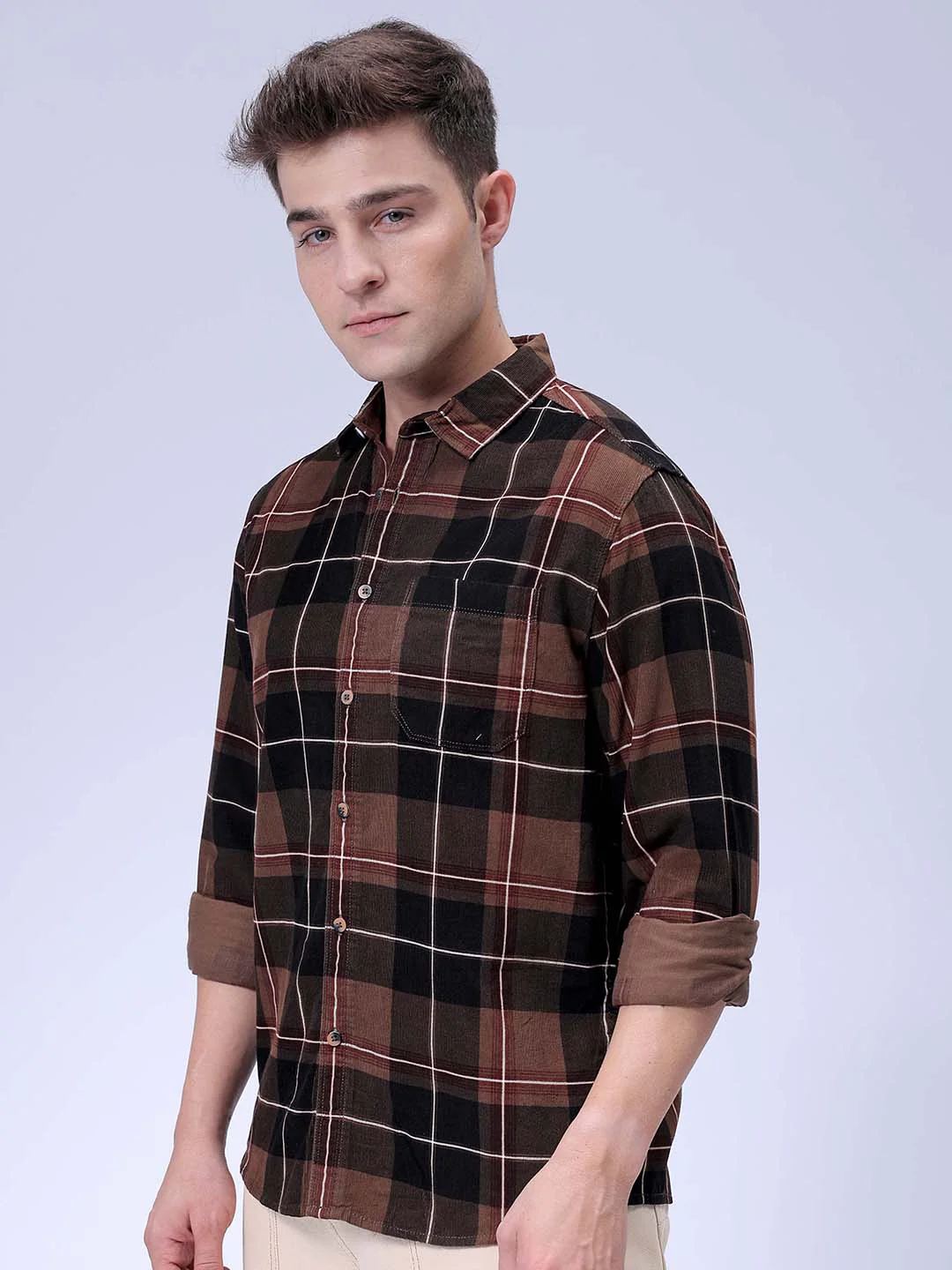 Men's Brown Regular Fit Solid Casual Shirt - Image 4