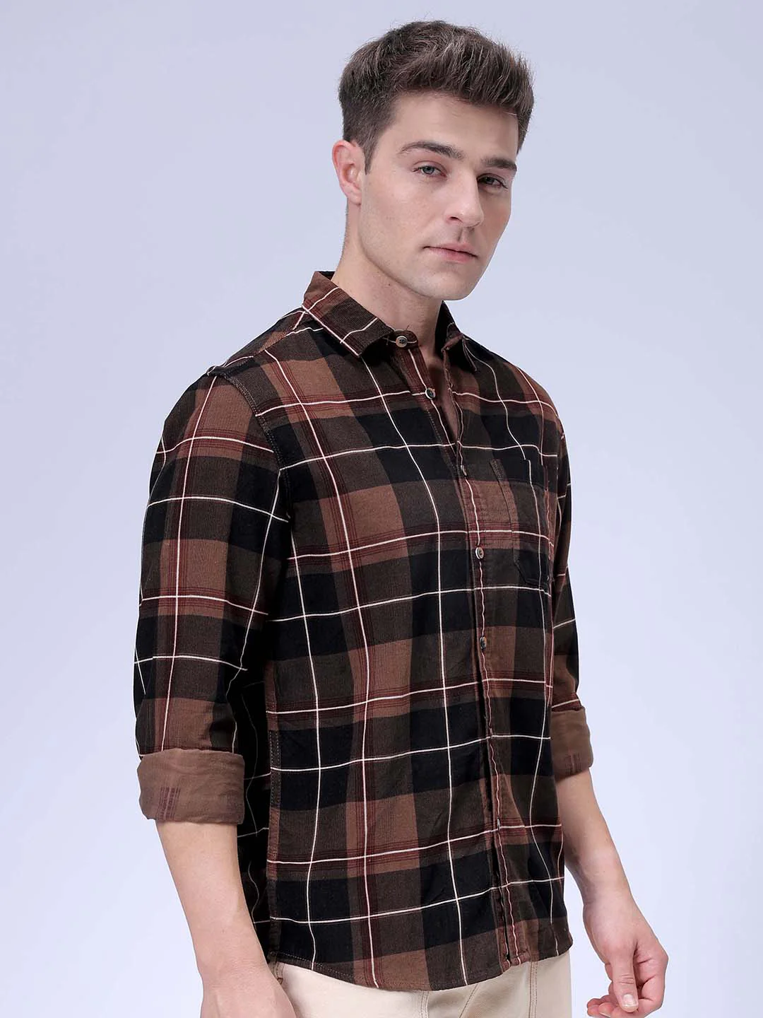 Men's Brown Regular Fit Solid Casual Shirt - Image 5