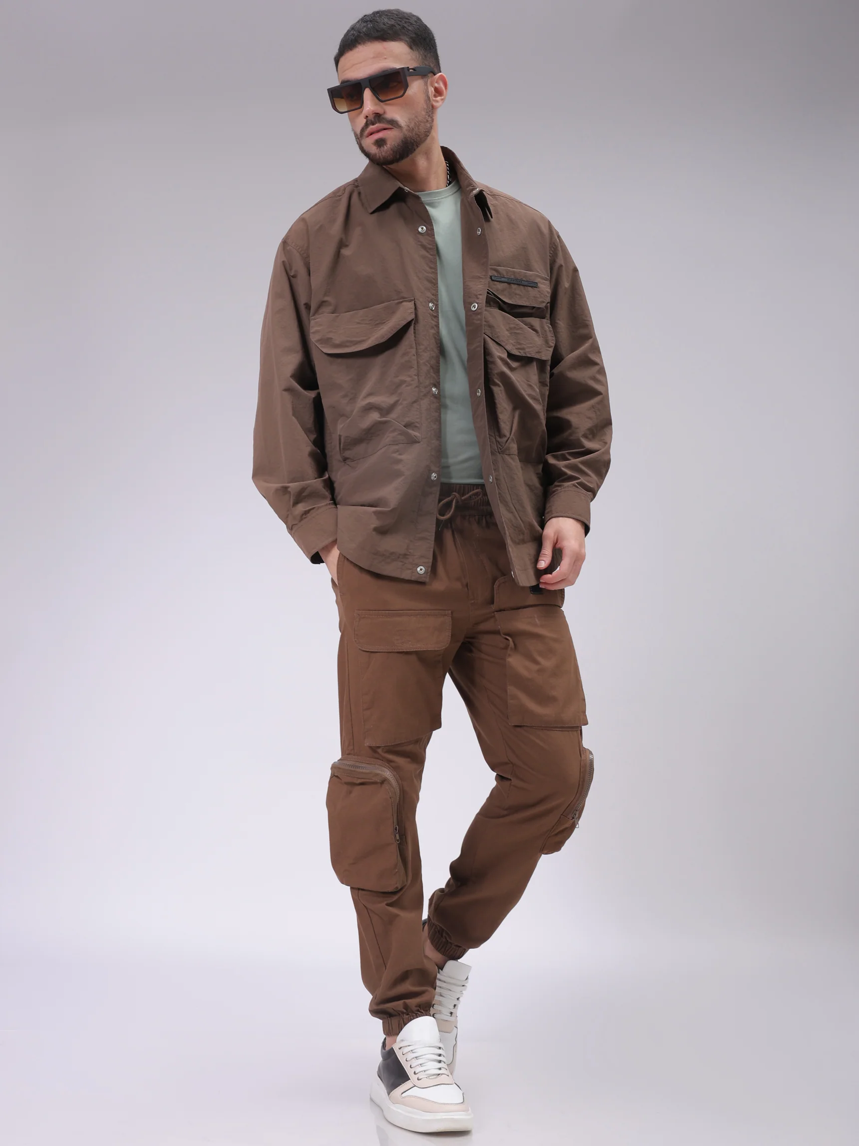 Men's Coffee Brown Regular Fit Solid Utility Cargo - Image 2