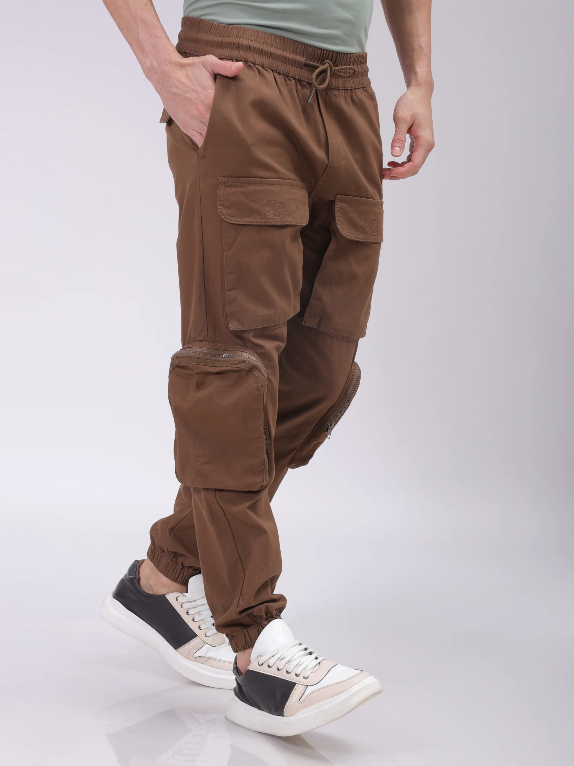 Men's Coffee Brown Regular Fit Solid Utility Cargo - Image 4