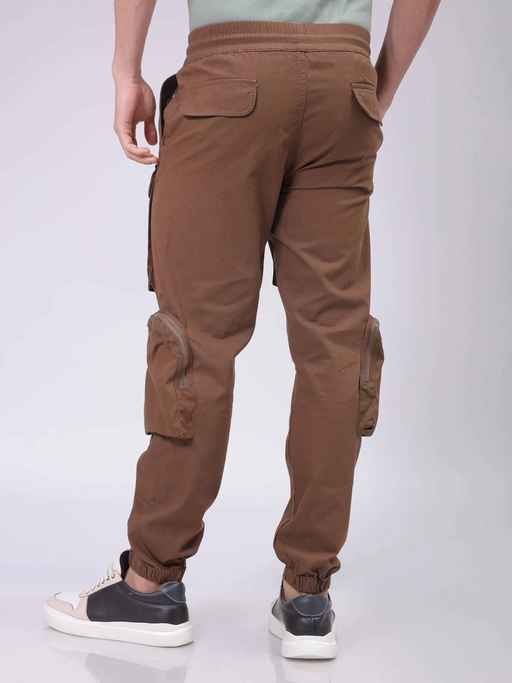 Men's Coffee Brown Regular Fit Solid Utility Cargo - Image 5