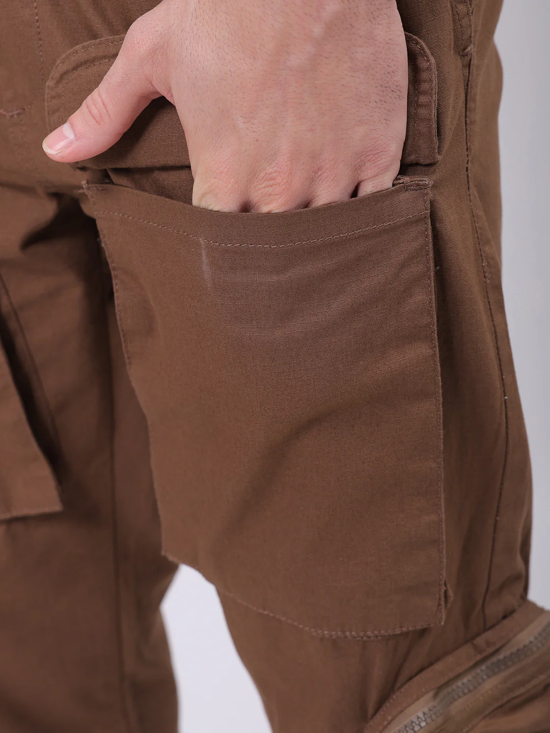 Men's Coffee Brown Regular Fit Solid Utility Cargo - Image 8