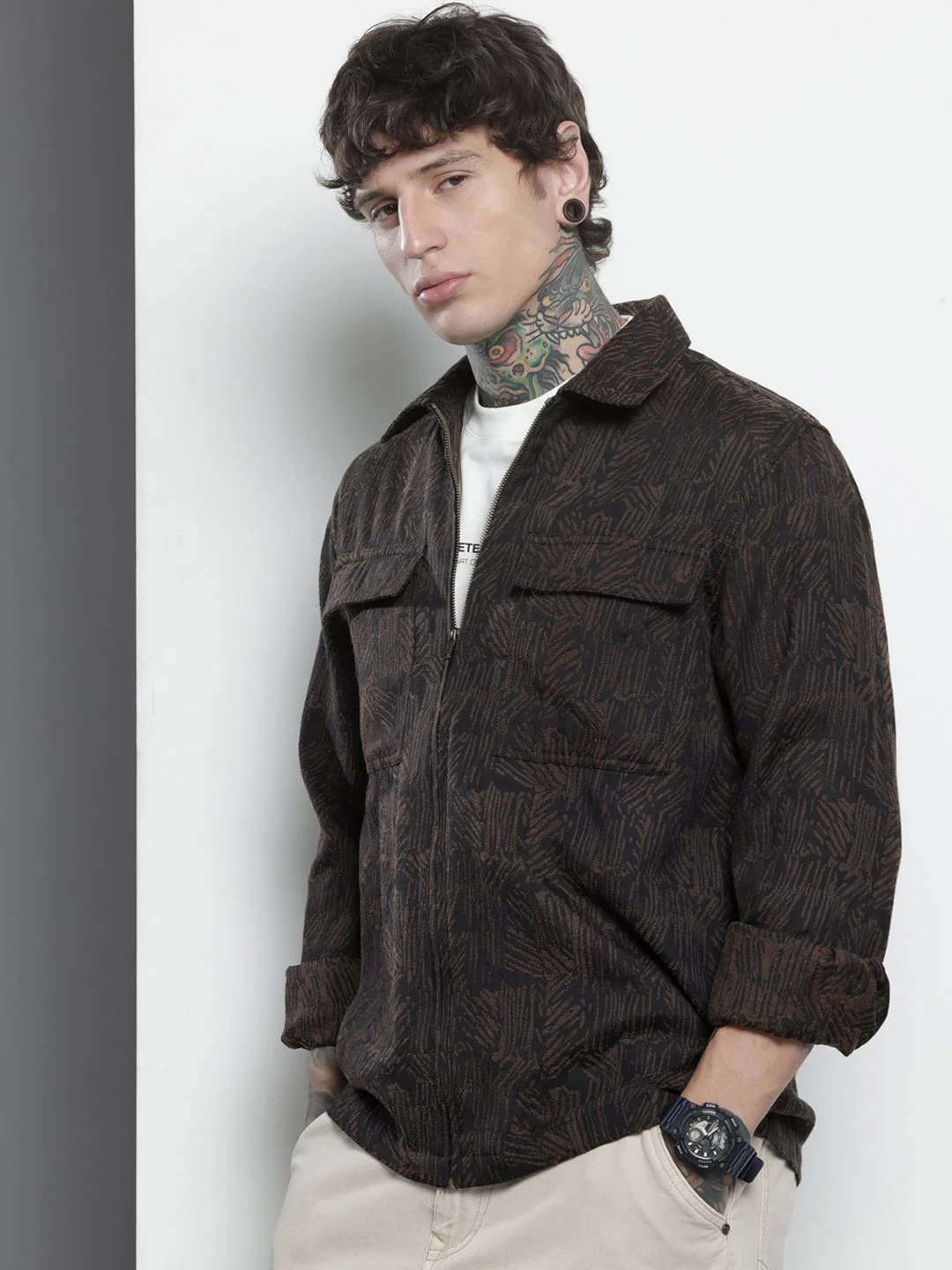 Men's Brown Regular Fit Textured Casual Shirt - Image 2