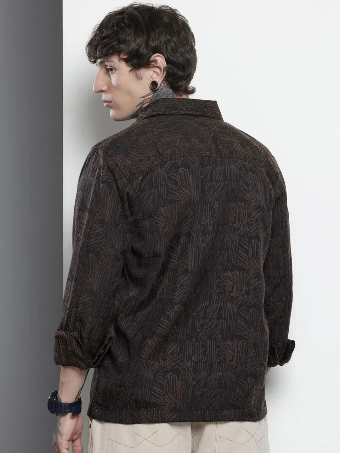 Men's Brown Regular Fit Textured Casual Shirt - Image 4