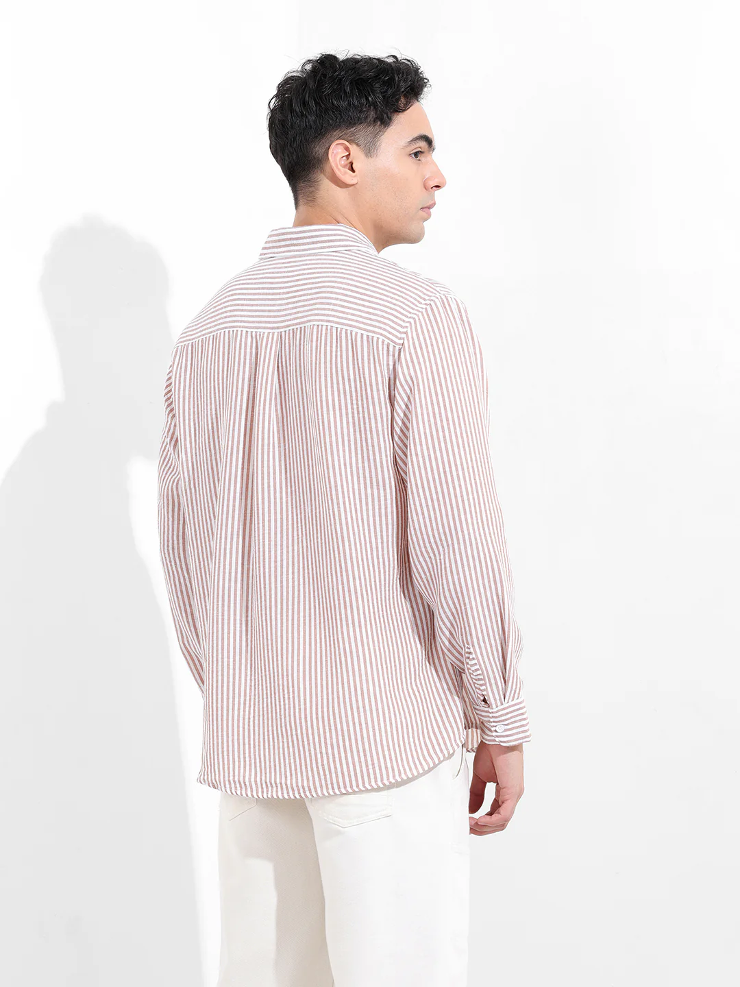 Men's Brown Relaxed Fit Striped Casual Shirt - Image 4