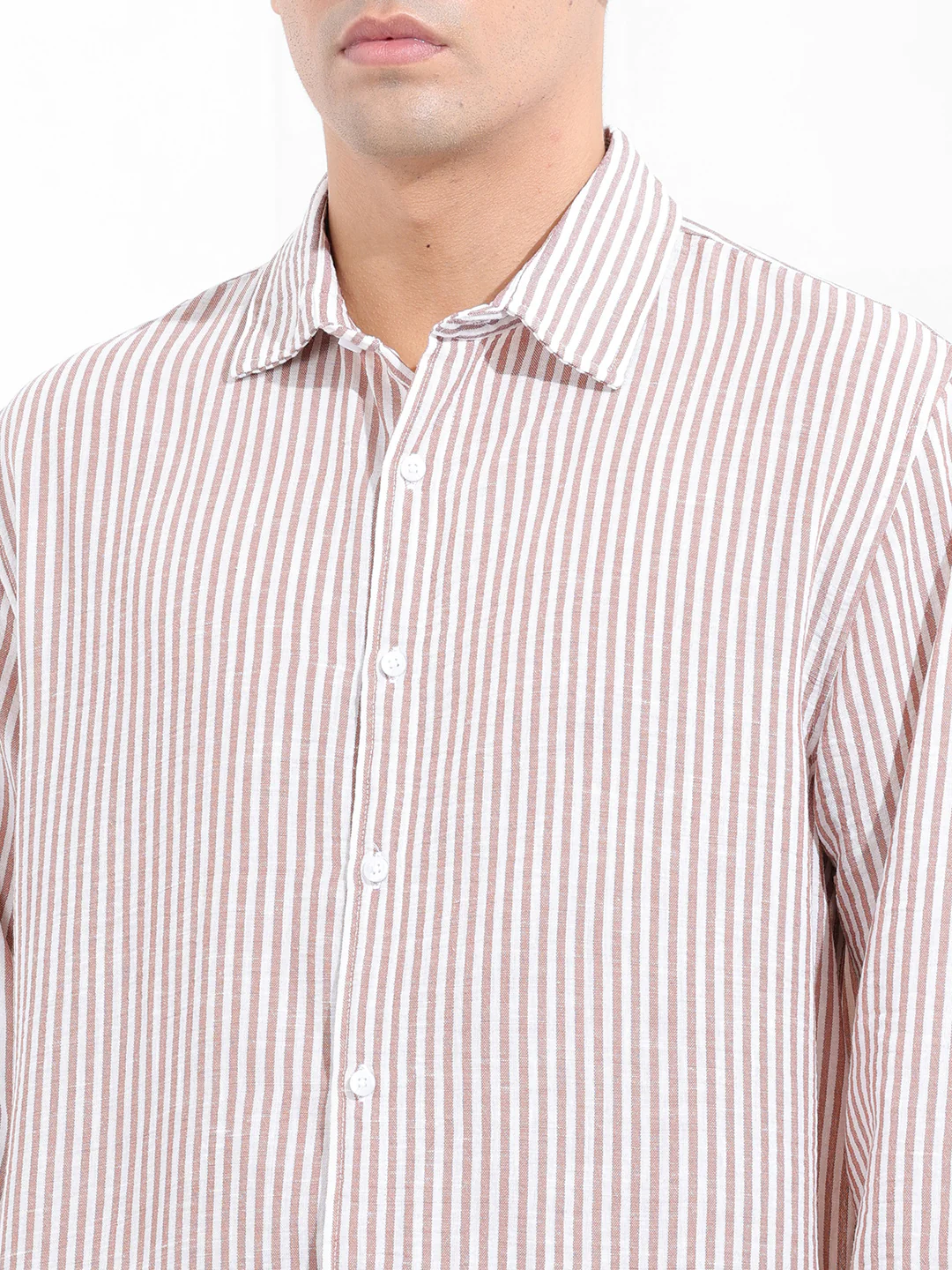 Men's Brown Relaxed Fit Striped Casual Shirt - Image 6