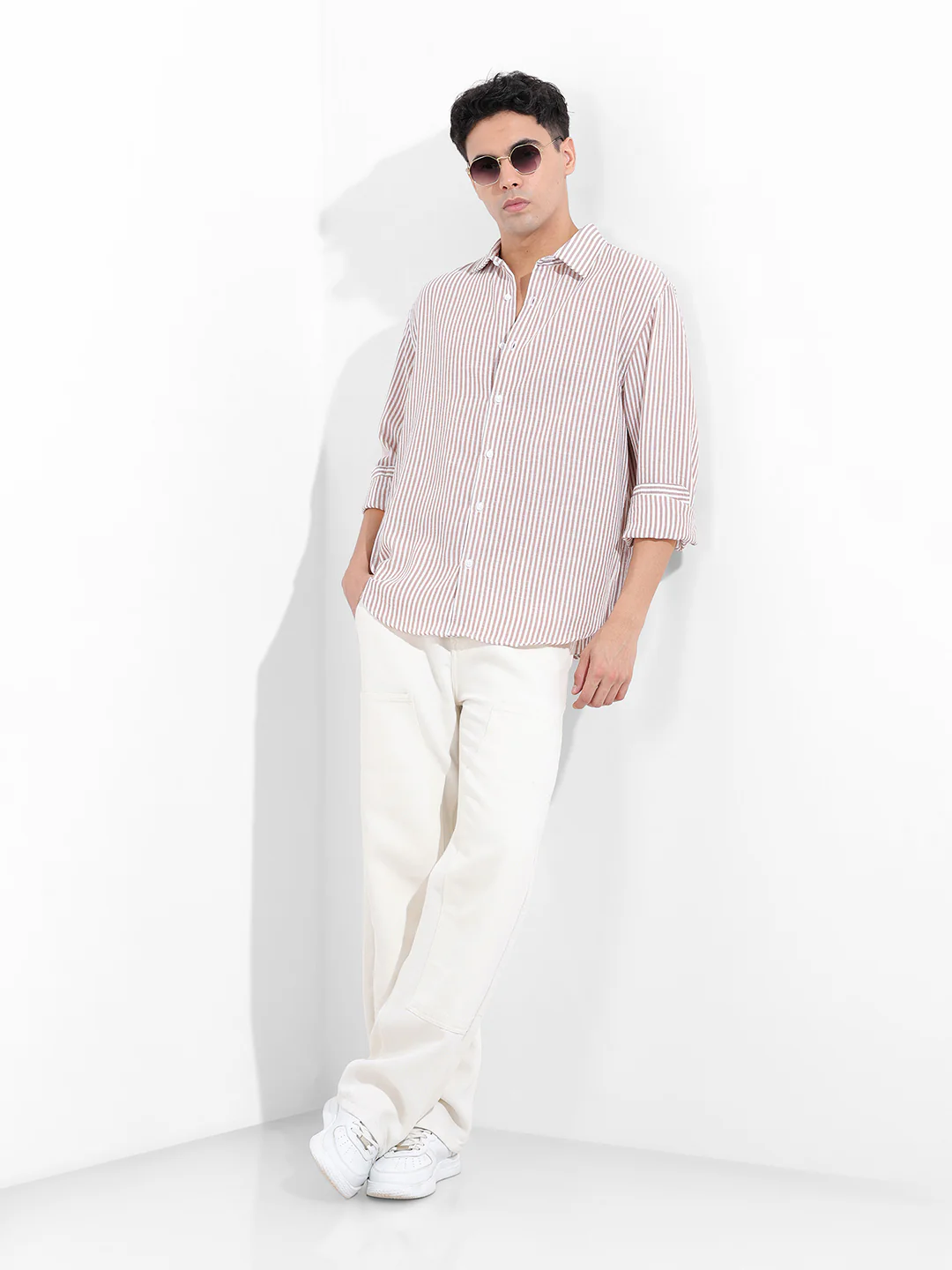 Men's Brown Relaxed Fit Striped Casual Shirt - Image 8