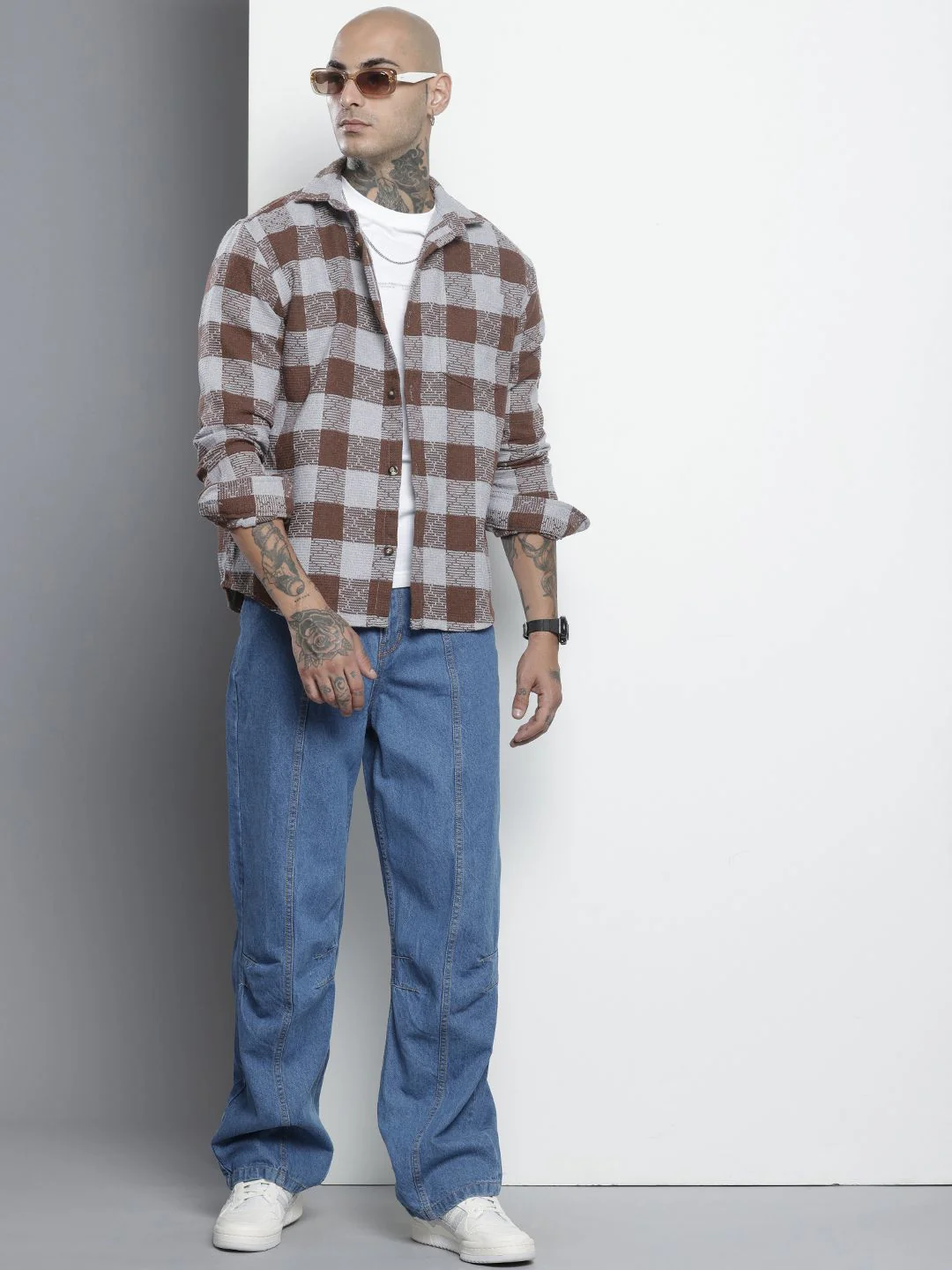 Men's Brown Relaxed Fit Checkered Textured Shirt - Image 2