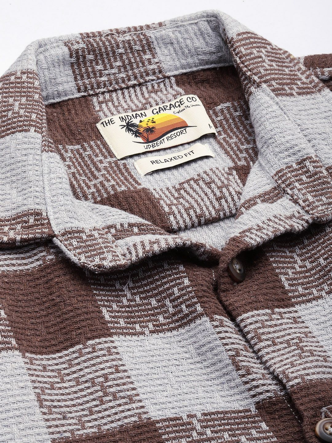 Men's Brown Relaxed Fit Checkered Textured Shirt - Image 5