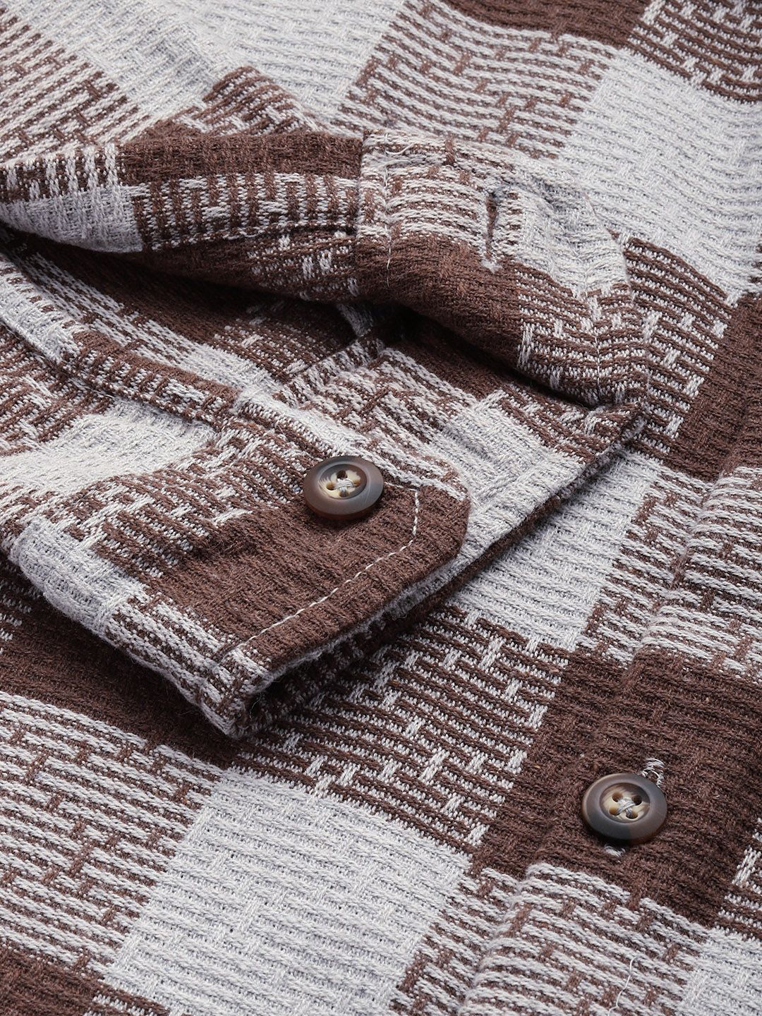 Men's Brown Relaxed Fit Checkered Textured Shirt - Image 6
