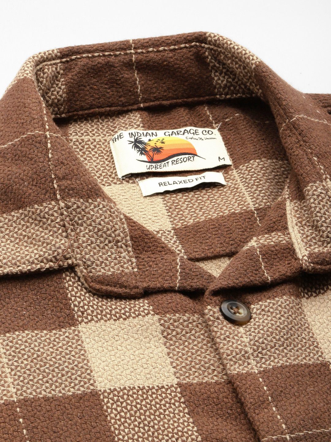 Men's Mocha Bisque Relaxed Fit Checkered Textured Shirt - Image 5