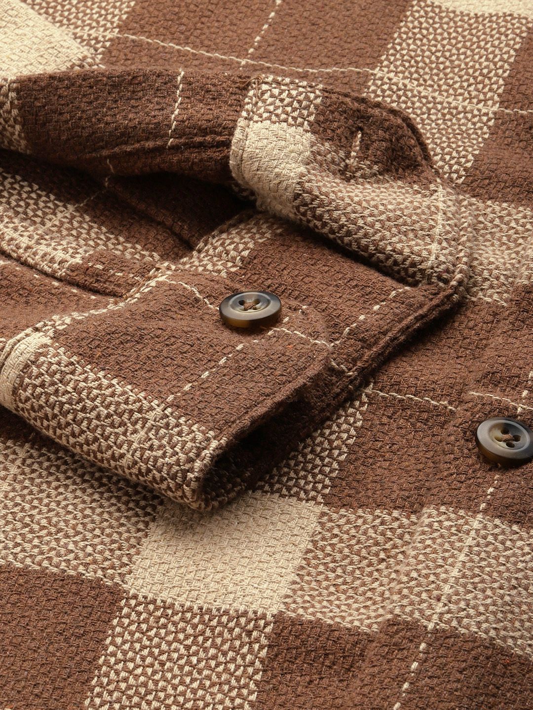 Men's Mocha Bisque Relaxed Fit Checkered Textured Shirt - Image 6