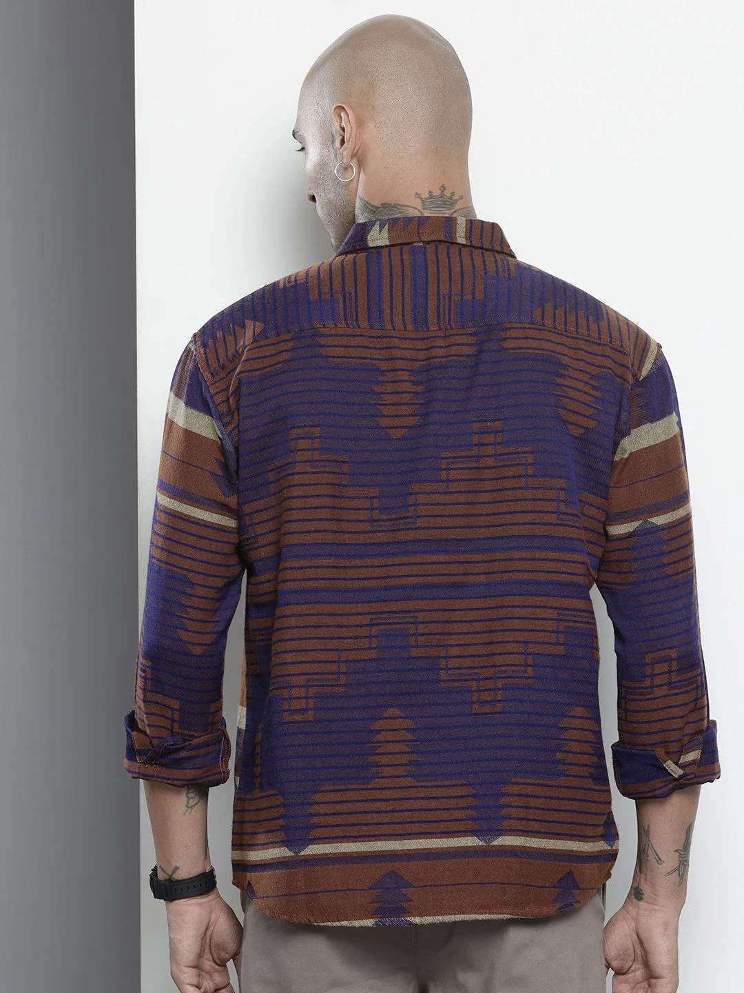 Men's Brown Relaxed Fit Geometric Print Bohemian Printed Shirt - Image 3