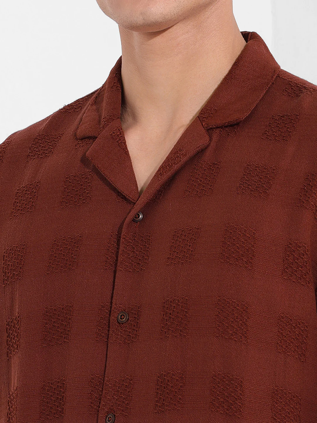 Men's Camel Relaxed Fit Textured Resort Shirt - Image 6