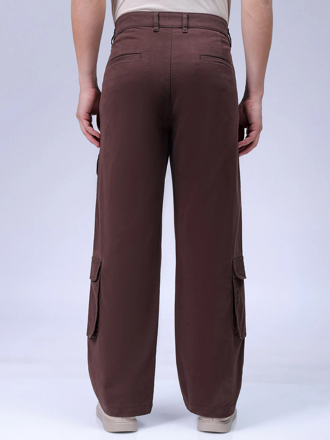 Men's Brown Relaxed Fit Solid Casual Cargo - Image 5