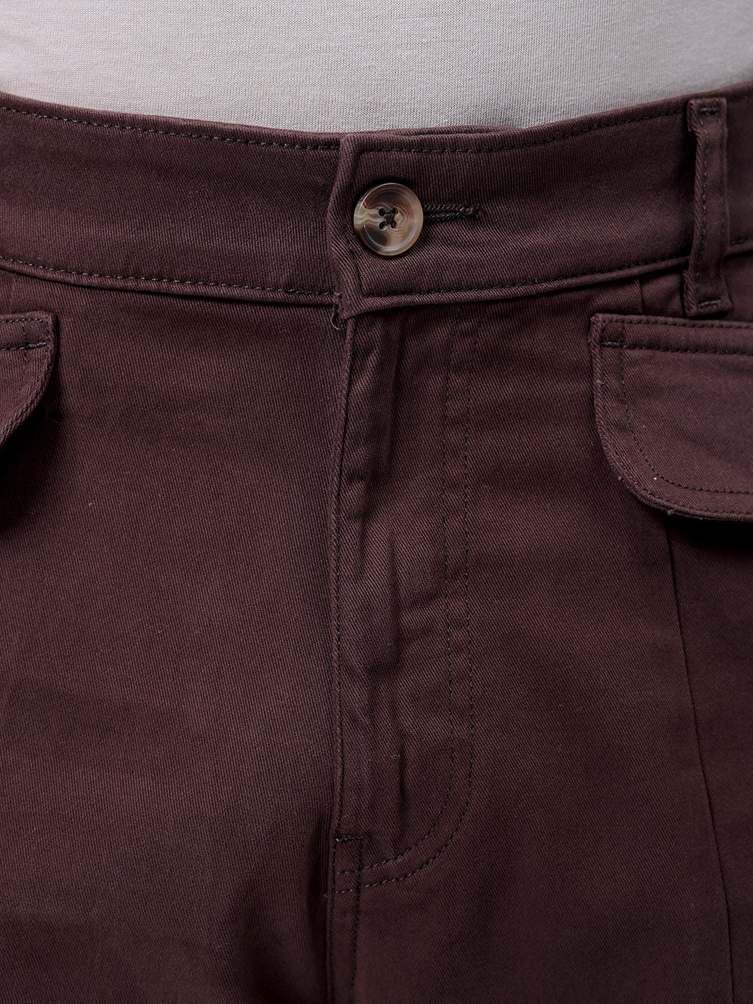 Men's Brown Relaxed Fit Solid Casual Cargo - Image 6
