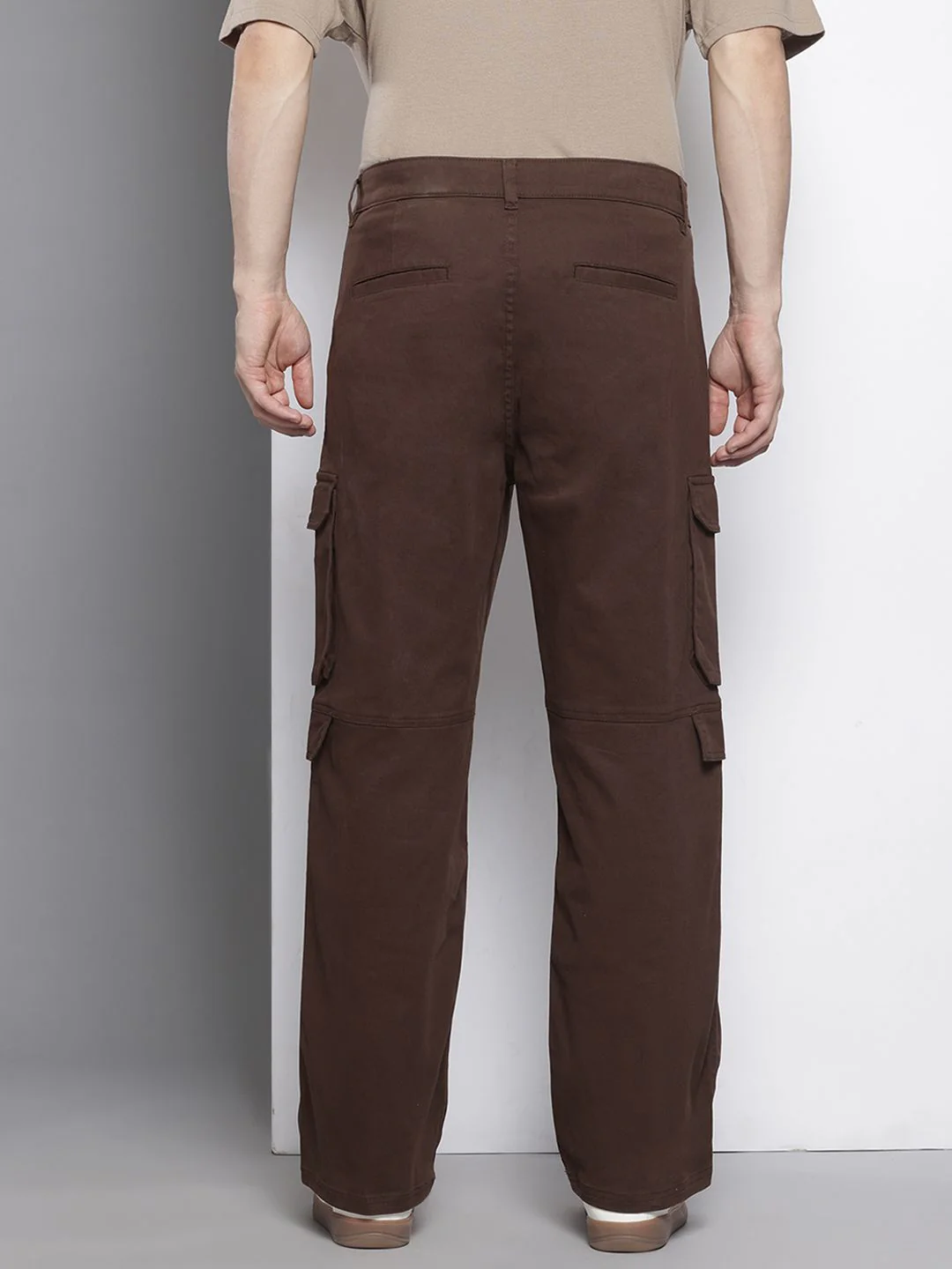 Men's Brown Relaxed Fit Solid Utility Cargo - Image 3