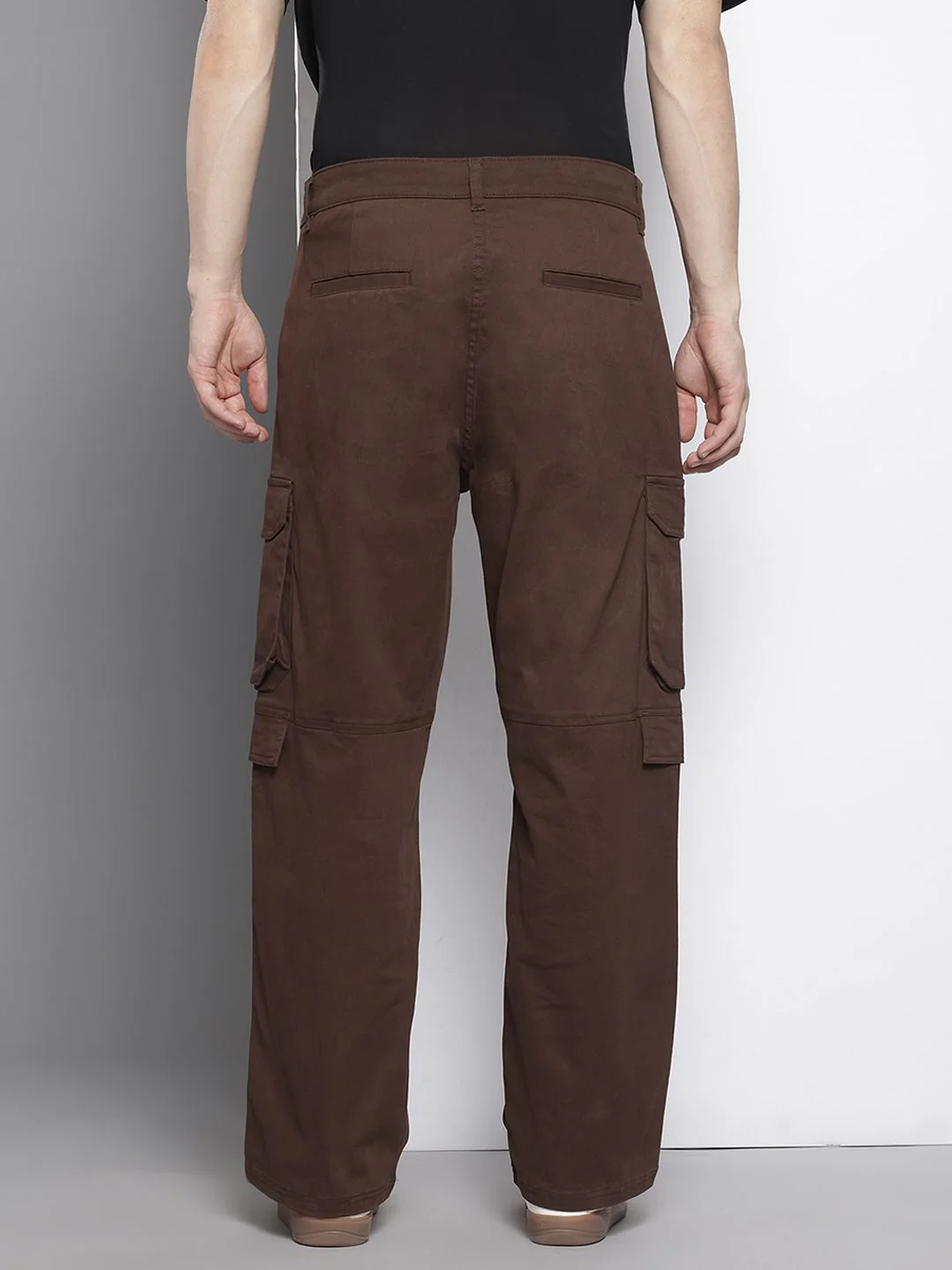 Men's Brown Relaxed Fit Solid Utility Cargo - Image 3