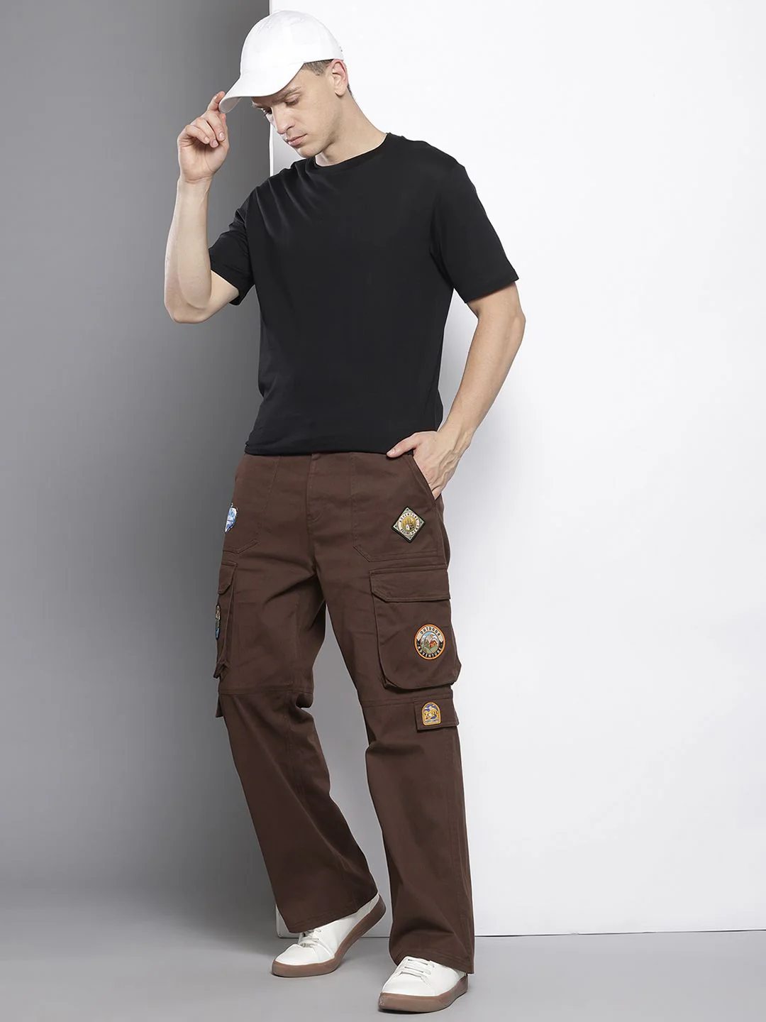 Men's Brown Relaxed Fit Solid Utility Cargo - Image 4