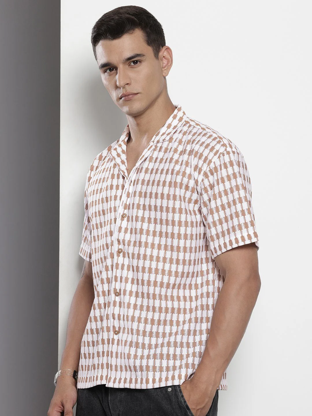 Men's Brown Relaxed Fit Solid Resort Wear Shirt - Image 2