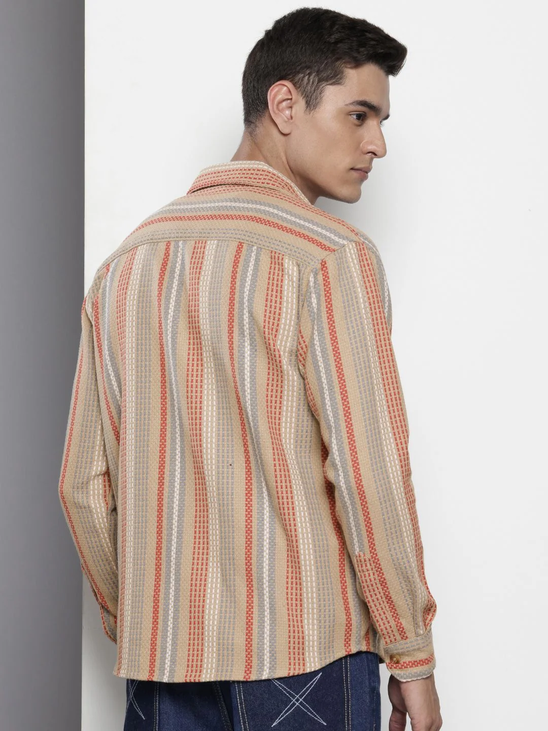 Men's Brown Relaxed Fit Striped Casual Shirt - Image 5