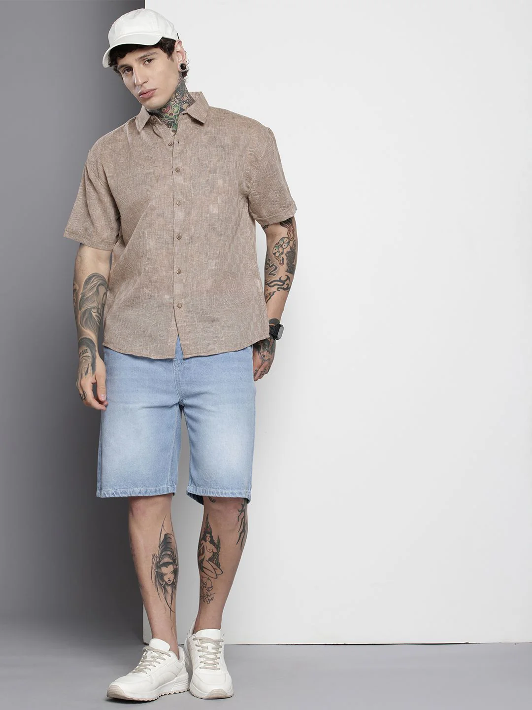 Men's Brown Relaxed Fit Textured Resort Wear Shirt - Image 3