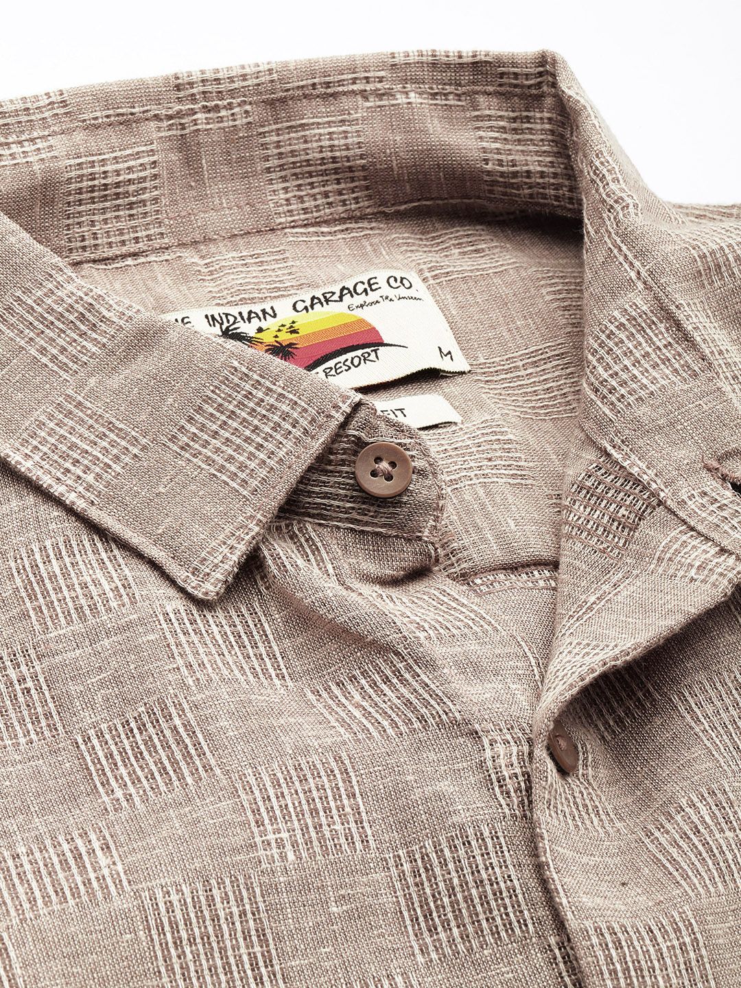 Men's Brown Relaxed Fit Textured Resort Wear Shirt - Image 5
