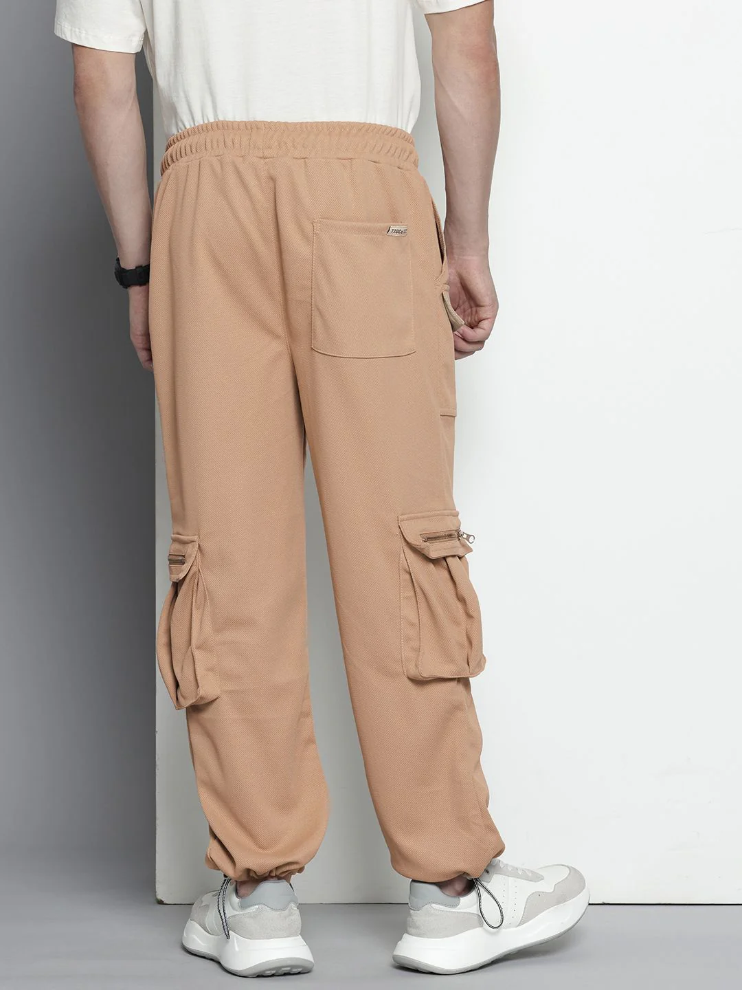Men's Tan Relaxed Fit Textured Street Wear Jogger - Image 4
