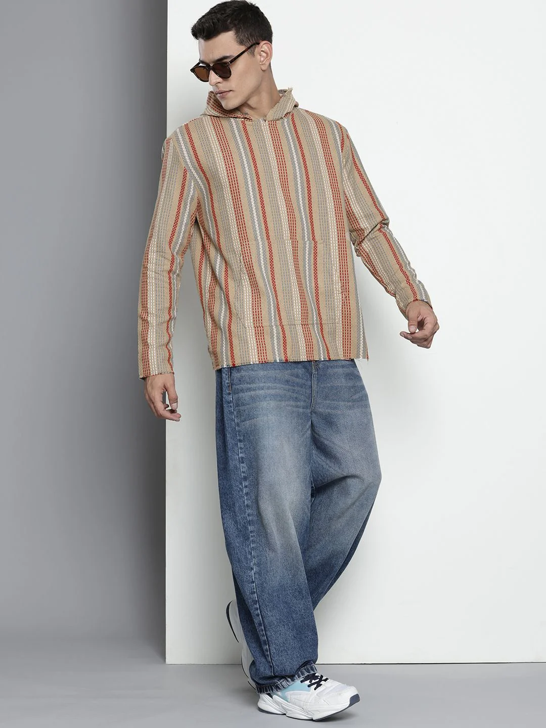 Men's Biscuit Relaxed Fit Vertical Stripes Bohemian Printed Shirt - Image 3