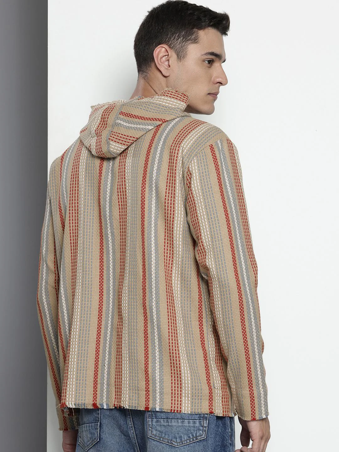 Men's Biscuit Relaxed Fit Vertical Stripes Bohemian Printed Shirt - Image 4