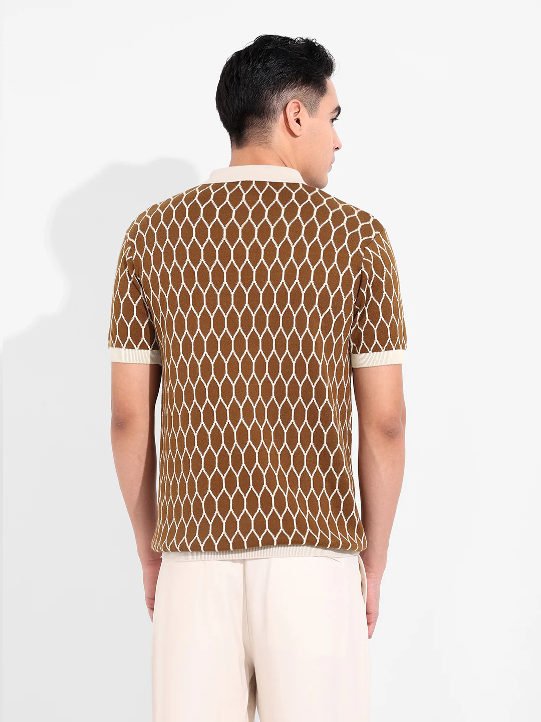 Men's Brown Slim Fit Textured Flat Knit T-Shirt - Image 7