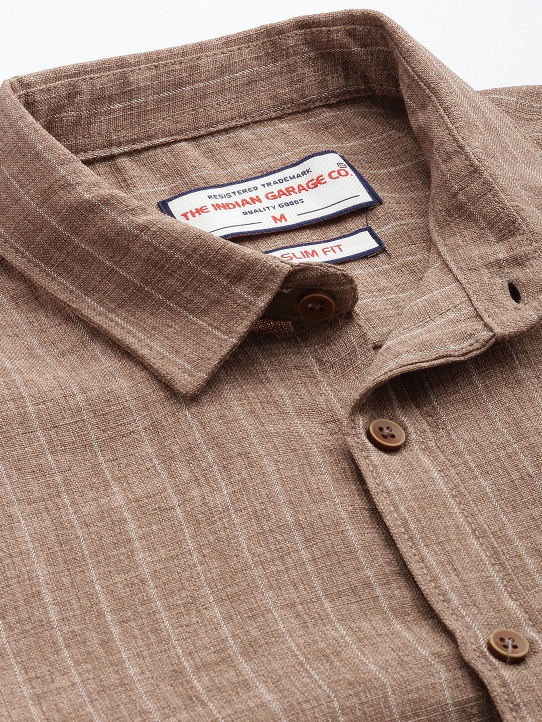 Men's Terracotta Slim Fit Striped Casual Shirt - Image 5