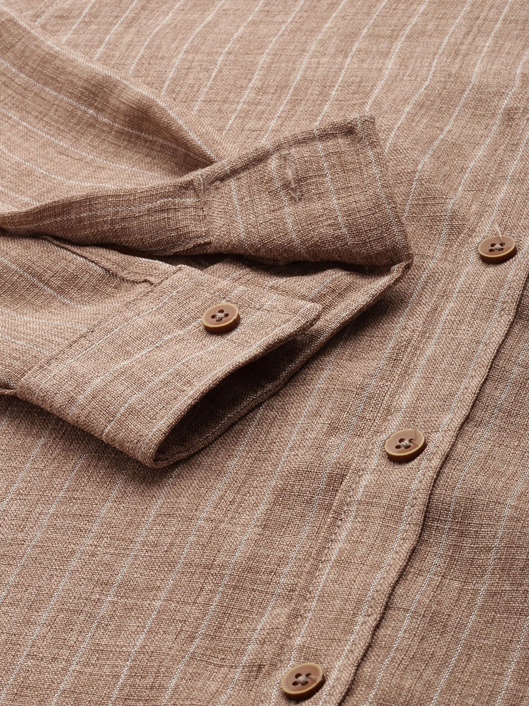 Men's Terracotta Slim Fit Striped Casual Shirt - Image 6