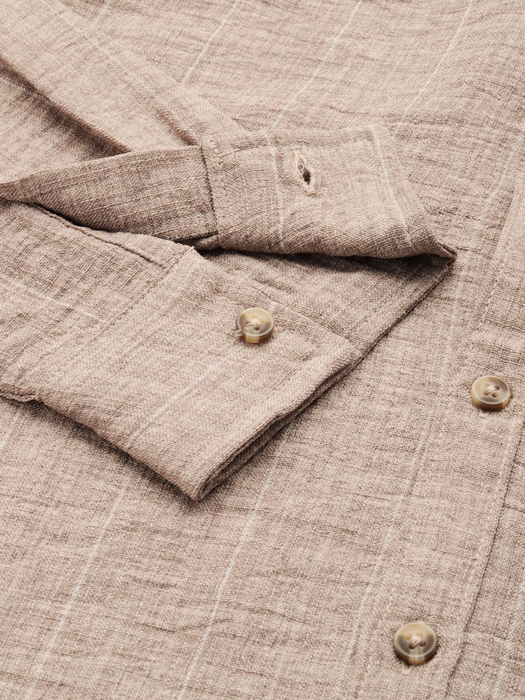 Men's Brown Slim Fit Striped Casual Shirt - Image 6