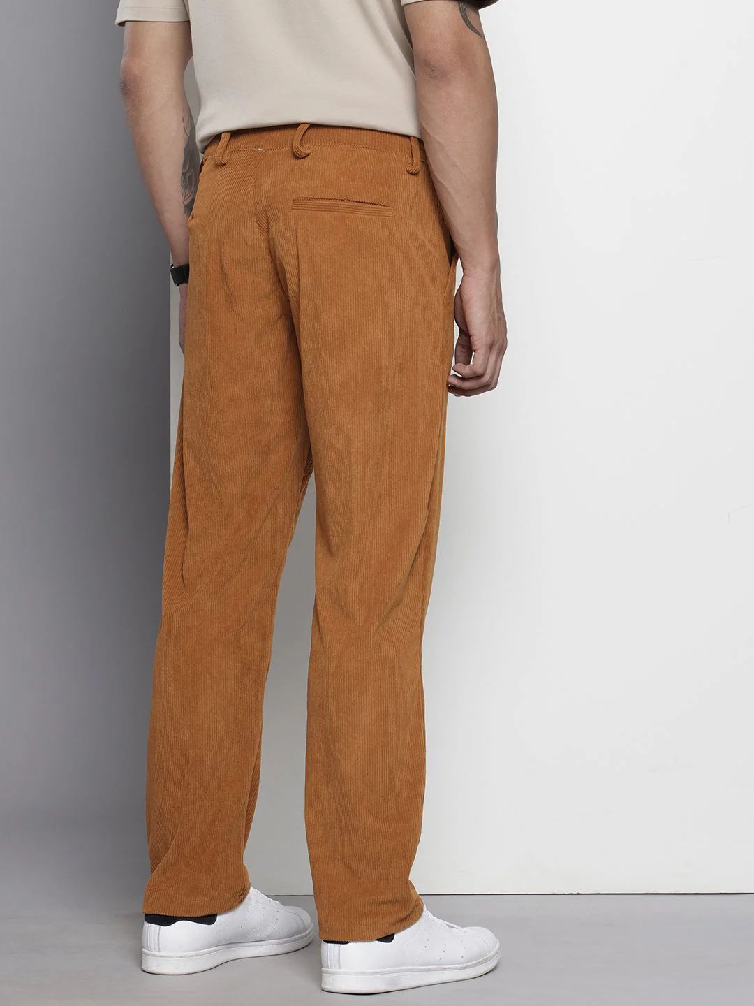 Men's Tan Regular Fit Textured Casual Trouser - Image 4