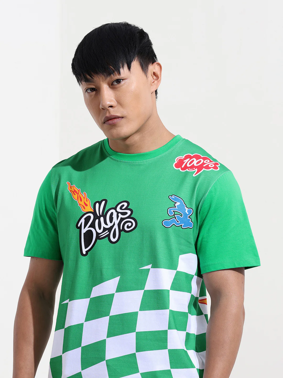 Men's Green Slim Fit Character Bugs Bunny Printed Crew Neck T-Shirt - Image 3