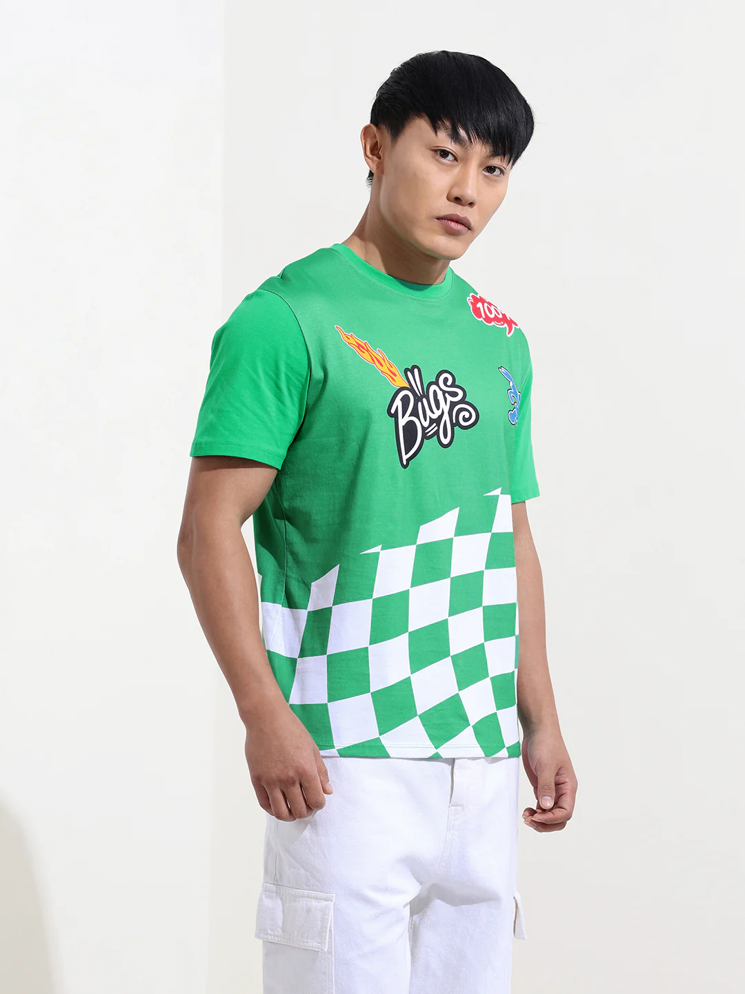 Men's Green Slim Fit Character Bugs Bunny Printed Crew Neck T-Shirt - Image 5