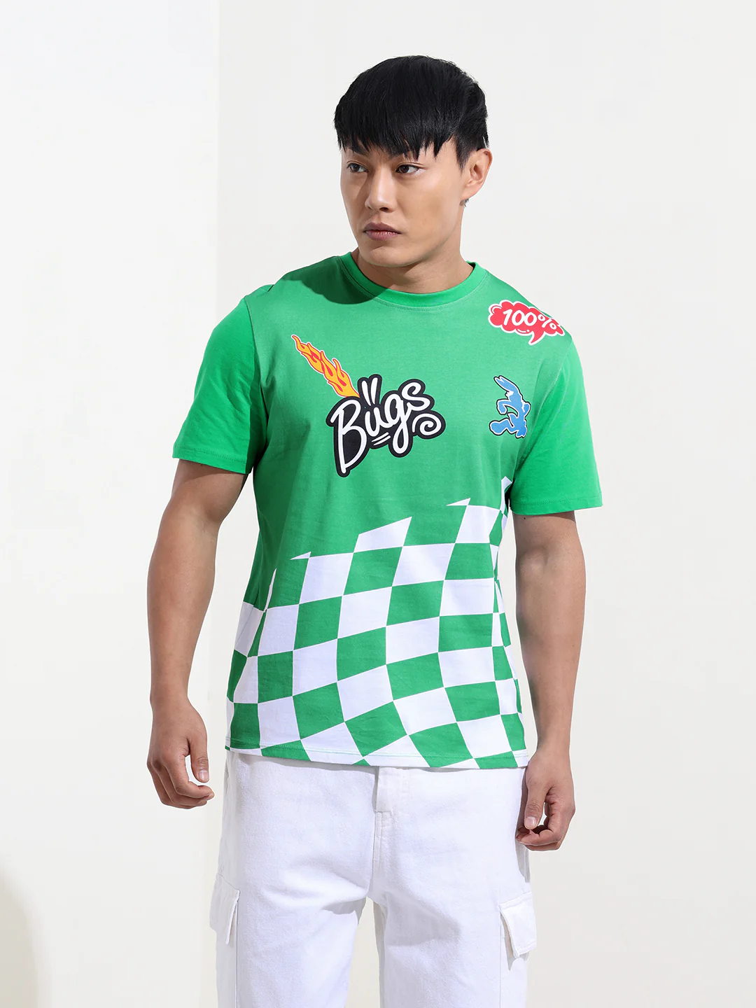 Men's Green Slim Fit Character Bugs Bunny Printed Crew Neck T-Shirt - Image 6