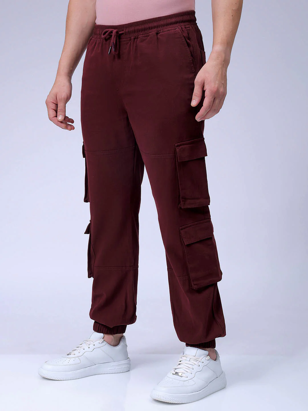 Men's Burgundy Regular Fit Solid Casual Jogger - Image 2