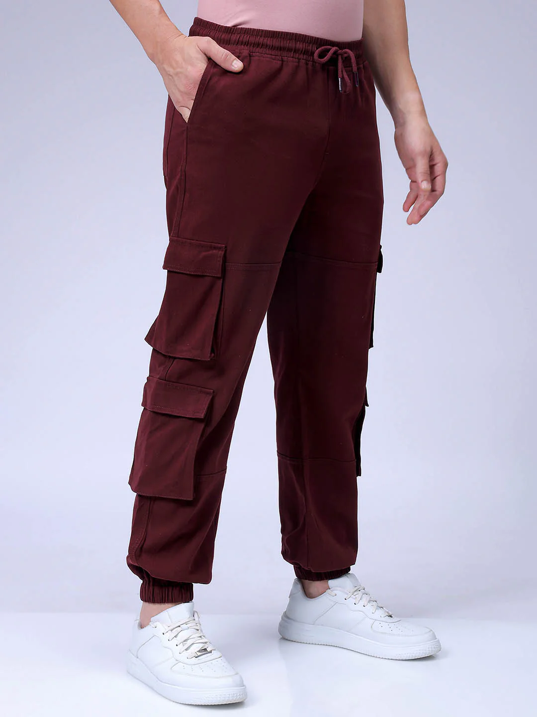 Men's Burgundy Regular Fit Solid Casual Jogger - Image 3