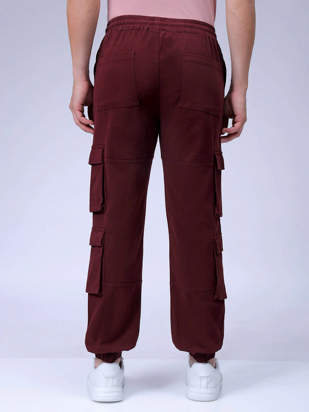 Men's Burgundy Regular Fit Solid Casual Jogger - Image 4