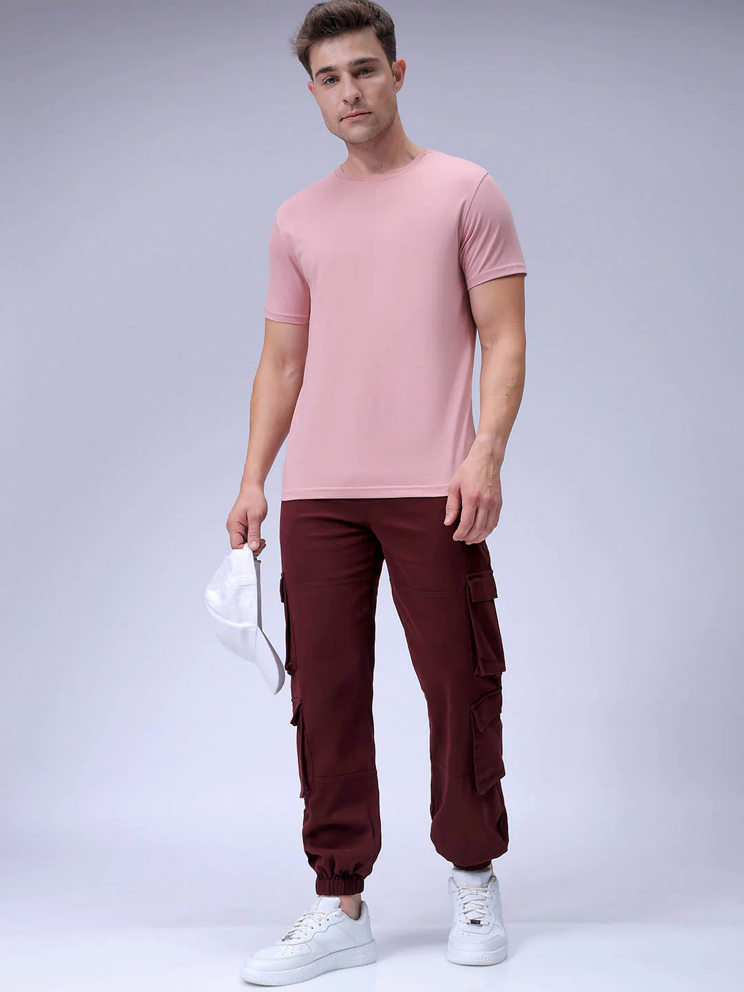 Men's Burgundy Regular Fit Solid Casual Jogger - Image 5
