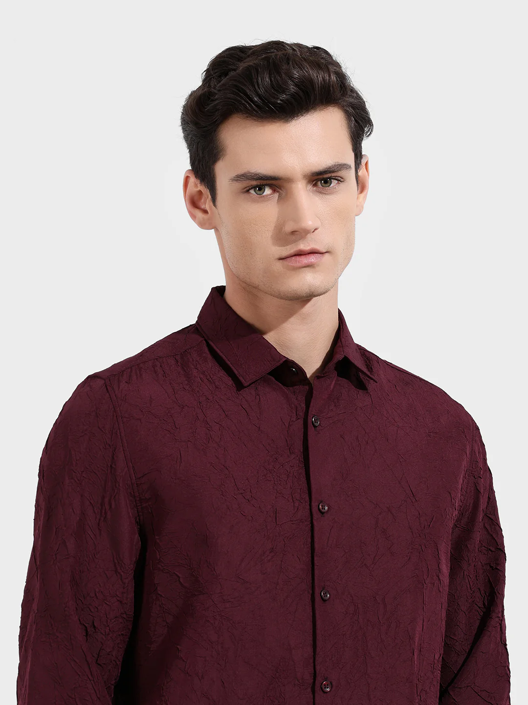 Men's Burgundy Slim Fit Textured Party Wear Shirt - Image 5