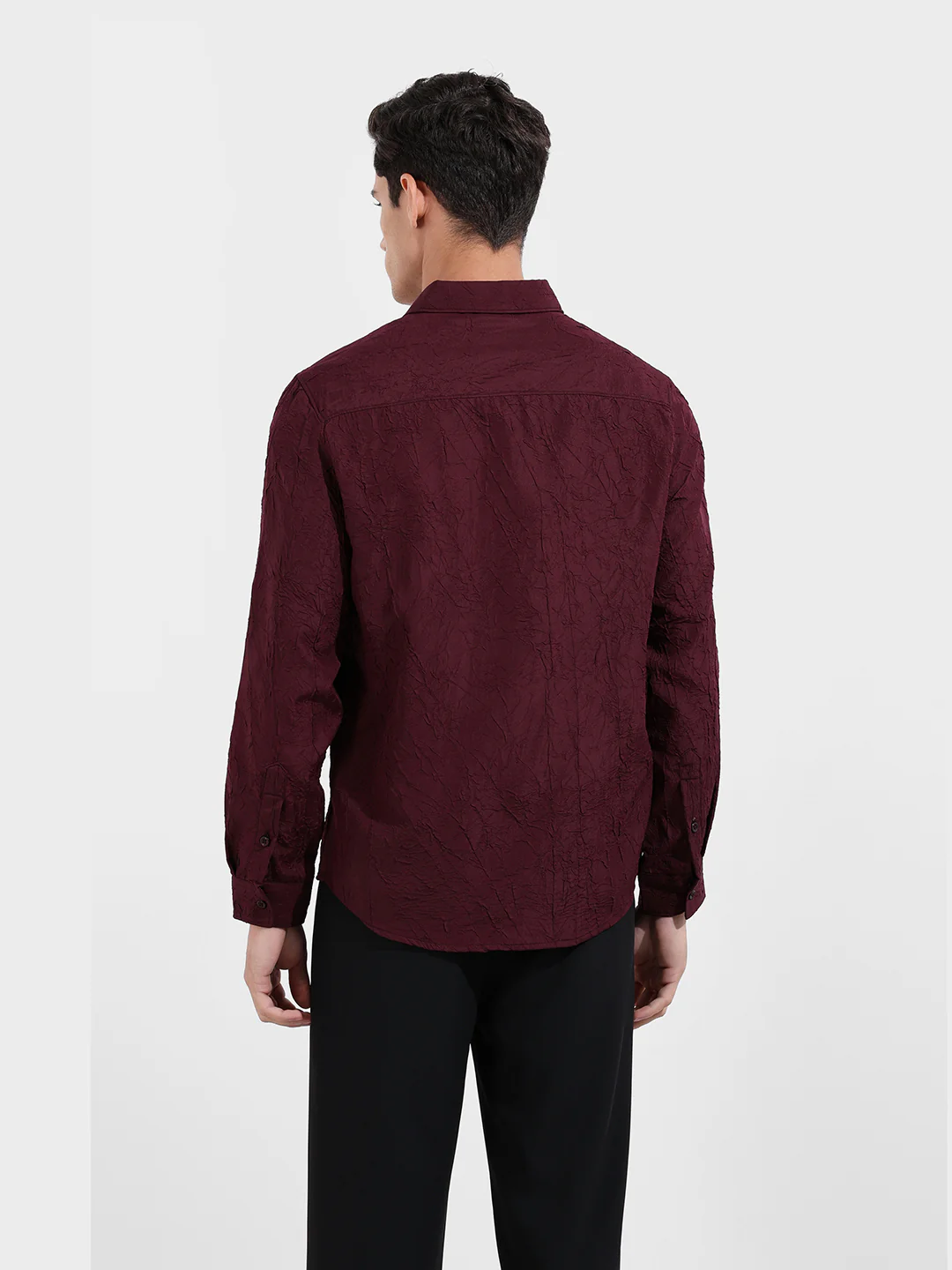 Men's Burgundy Slim Fit Textured Party Wear Shirt - Image 6