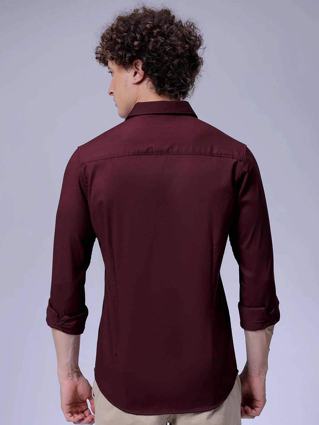 Men's Wine Slim Fit Solid Party Wear Shirt - Image 4