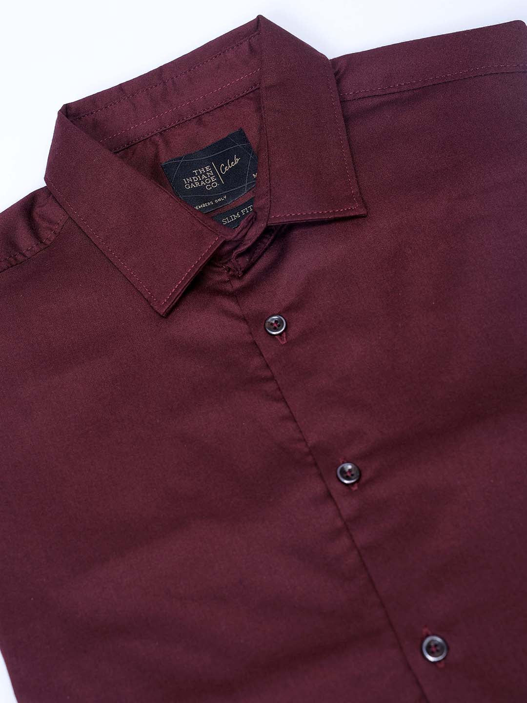 Men's Wine Slim Fit Solid Party Wear Shirt - Image 6