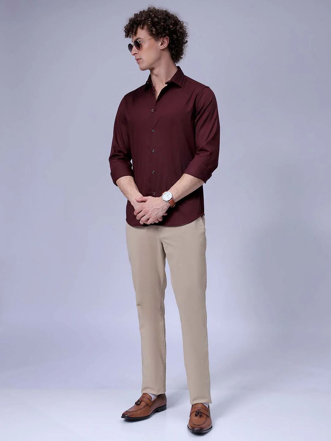 Men's Wine Slim Fit Solid Party Wear Shirt - Image 7