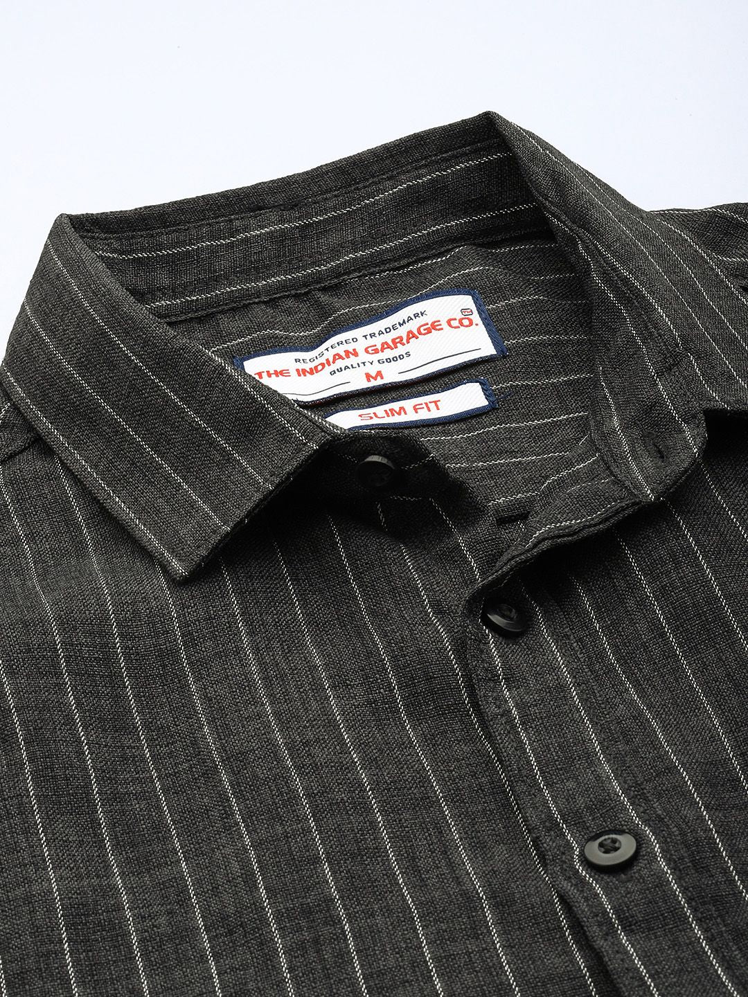 Men's Charcoal Slim Fit Striped Casual Shirt - Image 5