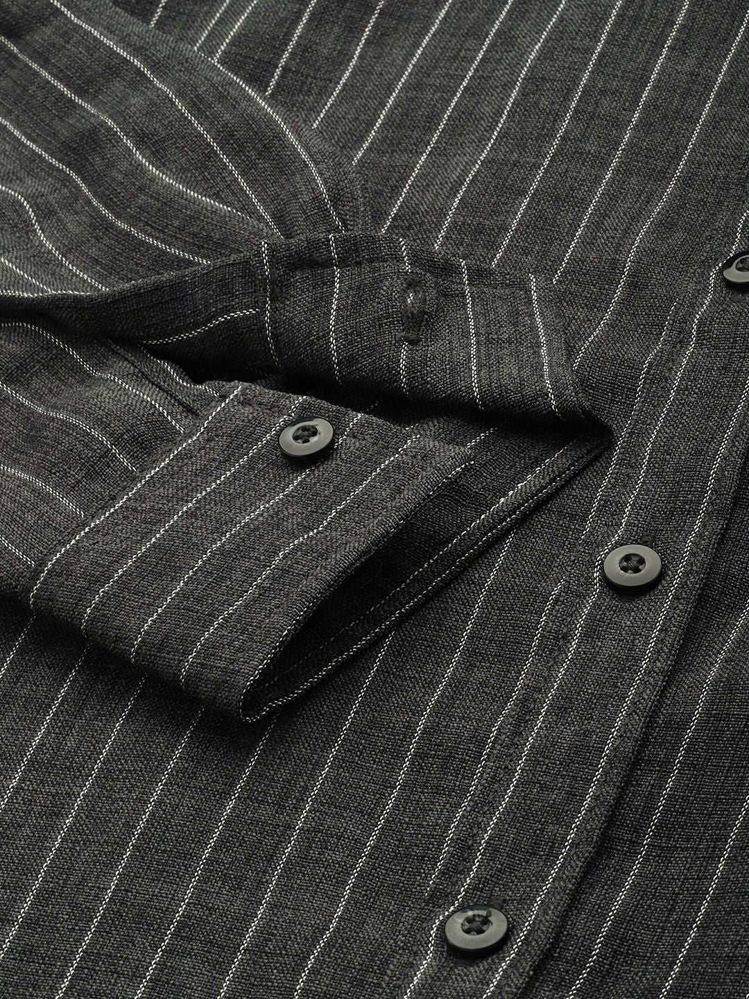 Men's Charcoal Slim Fit Striped Casual Shirt - Image 6